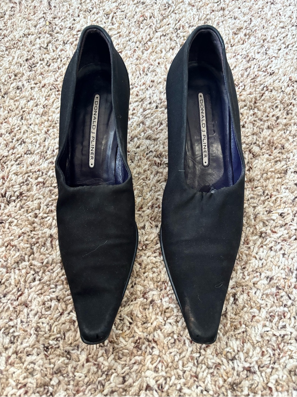 Vintage Donald J Pliner Black Pointed Toe Stretch Kitten Heels-size 8